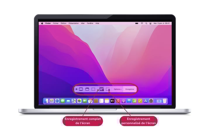 Commandes enregistrement écran Mac