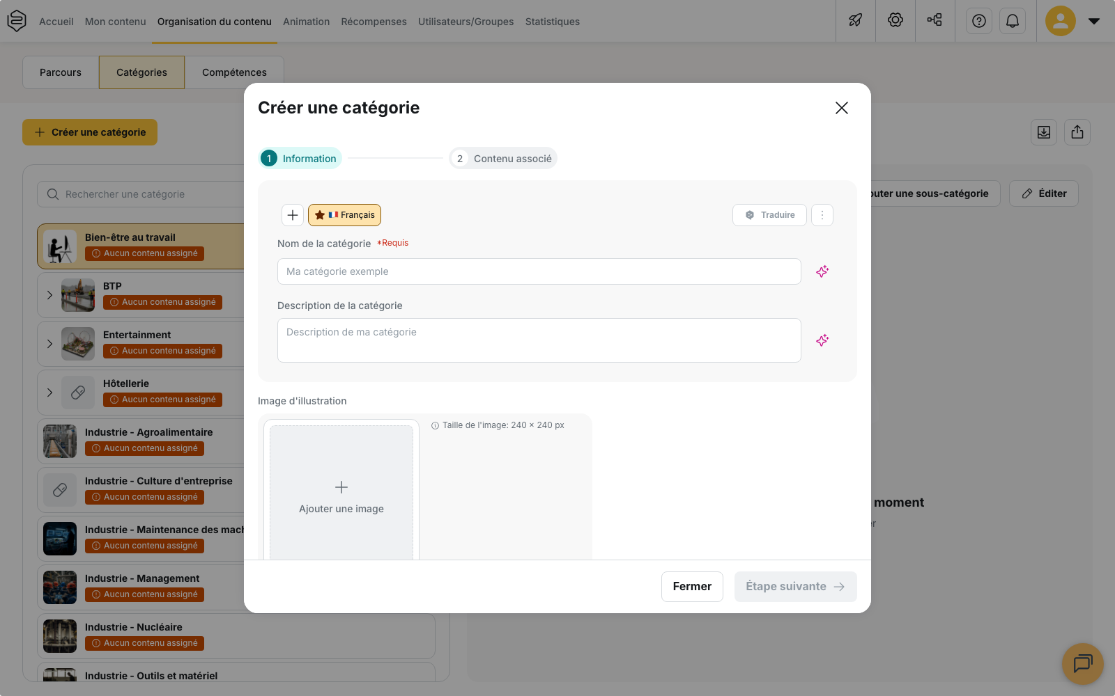 Organisation du contenu › Catégories : l’arborescence et la fenêtre « Créer une catégorie »