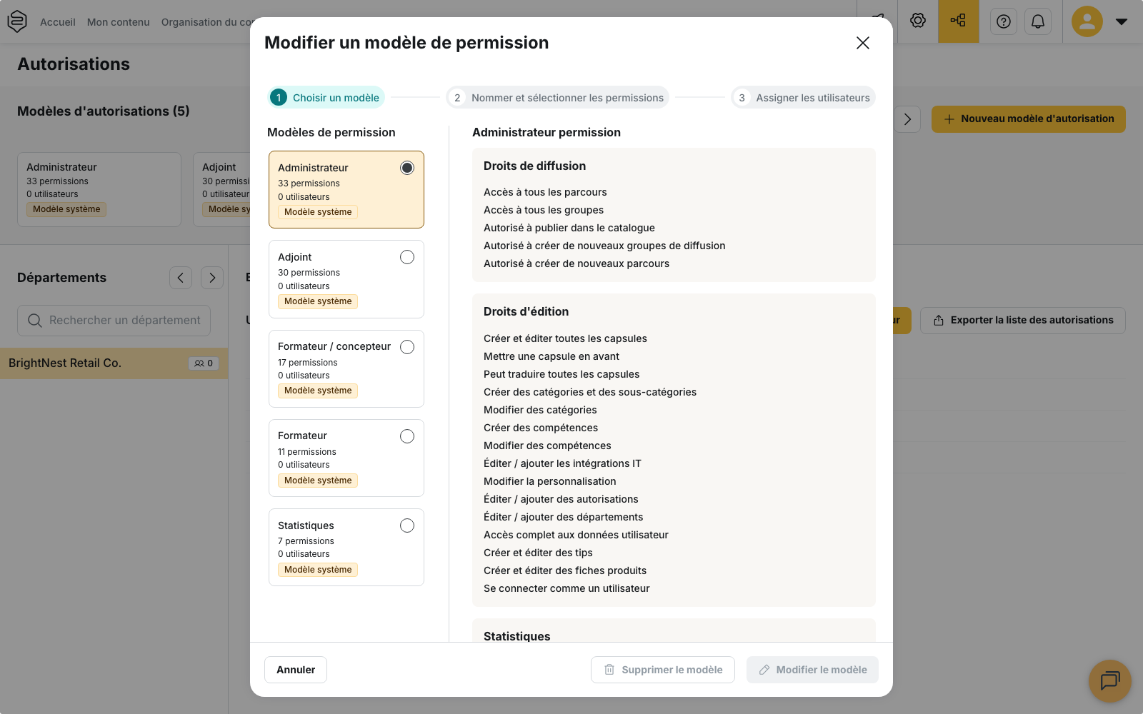 Autorisations › le détail d’un modèle de permission et ses blocs de droits