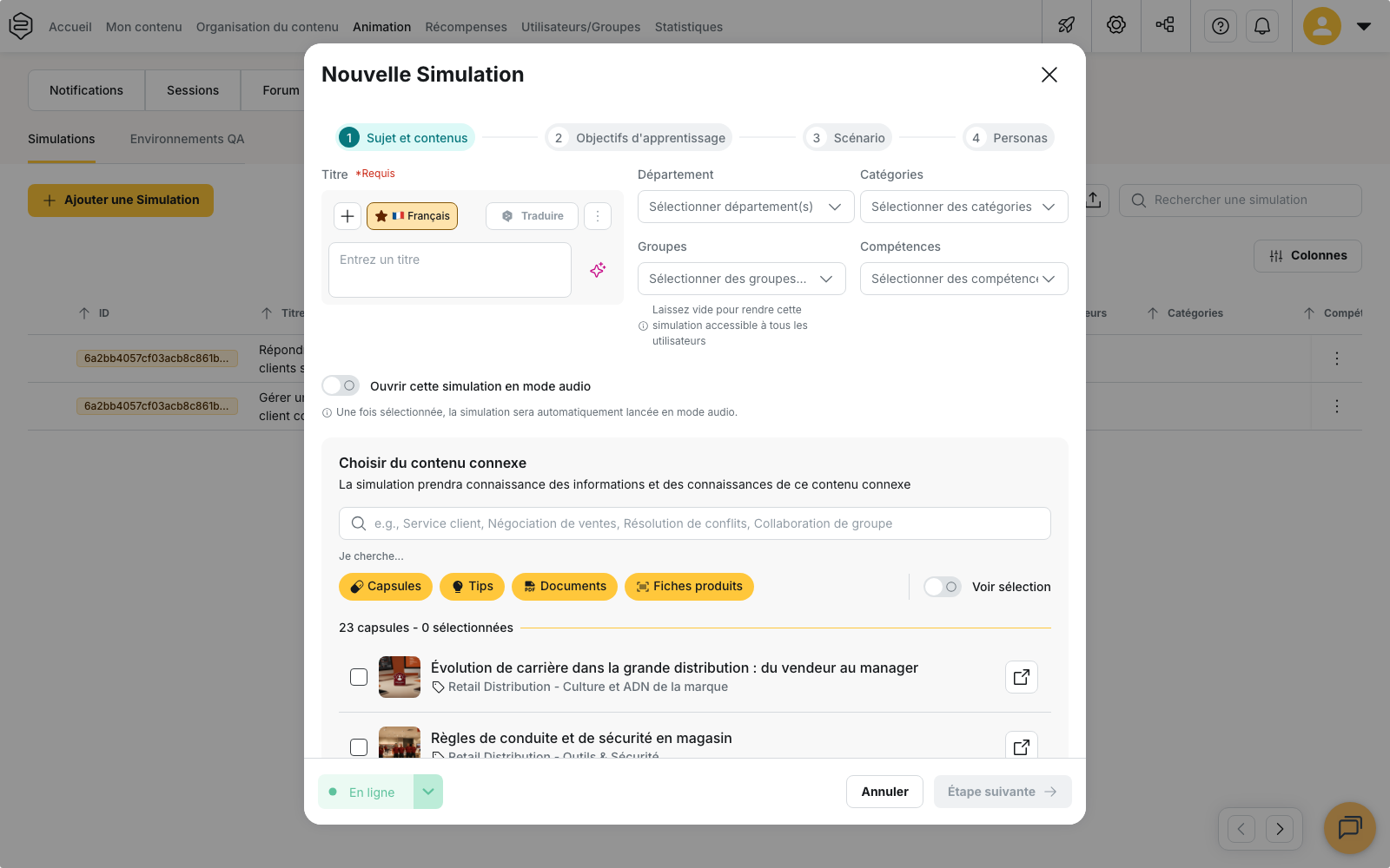 La création d’une simulation depuis Animation › Agents IA